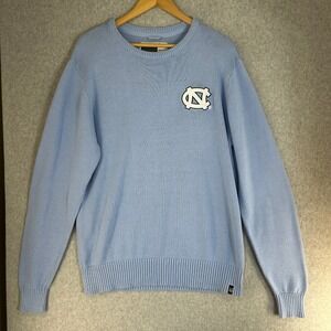 UNC North Carolina Tar Heels Crewneck Sweater Blue Cotton Knit Bruzer Mens Large